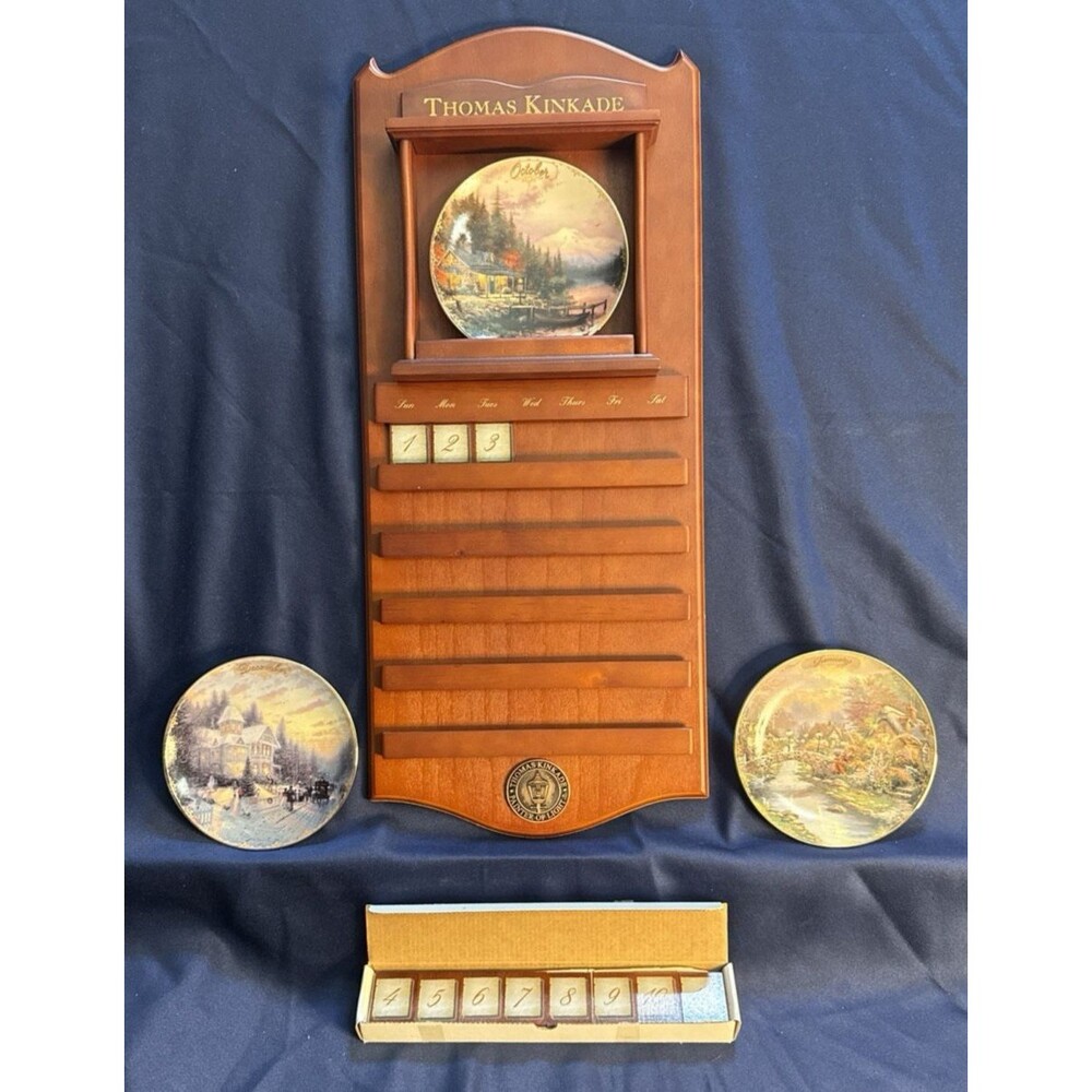 THOMAS KINKADE 3 PLATES OF THE SIMPLER TIMES PERPETUAL CALENDAR AND 51 TILES